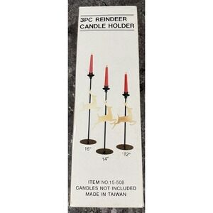 Reindeer Tapered Candle Holders Green Metal gold,Red Taper Candles Included